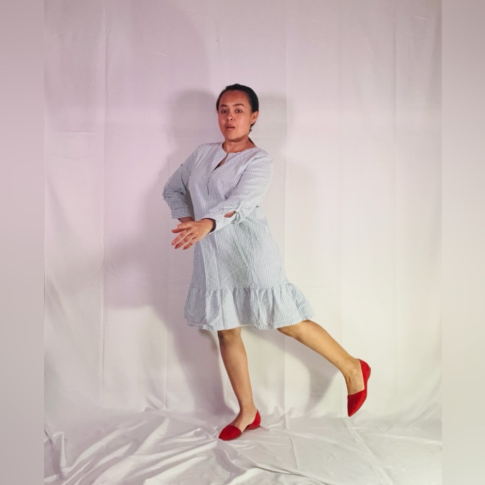 LOFT Light Blue Ruffle Hem Midi Dress